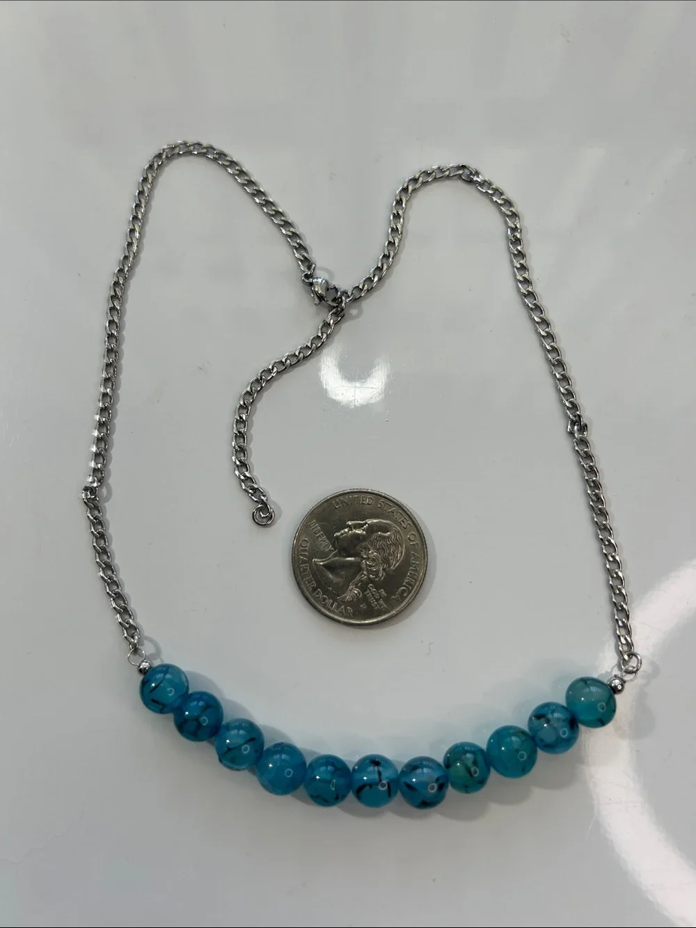 New Artisan Handmade Genuine Blue Dragon Vein Gemstone Stainless Steel Necklace